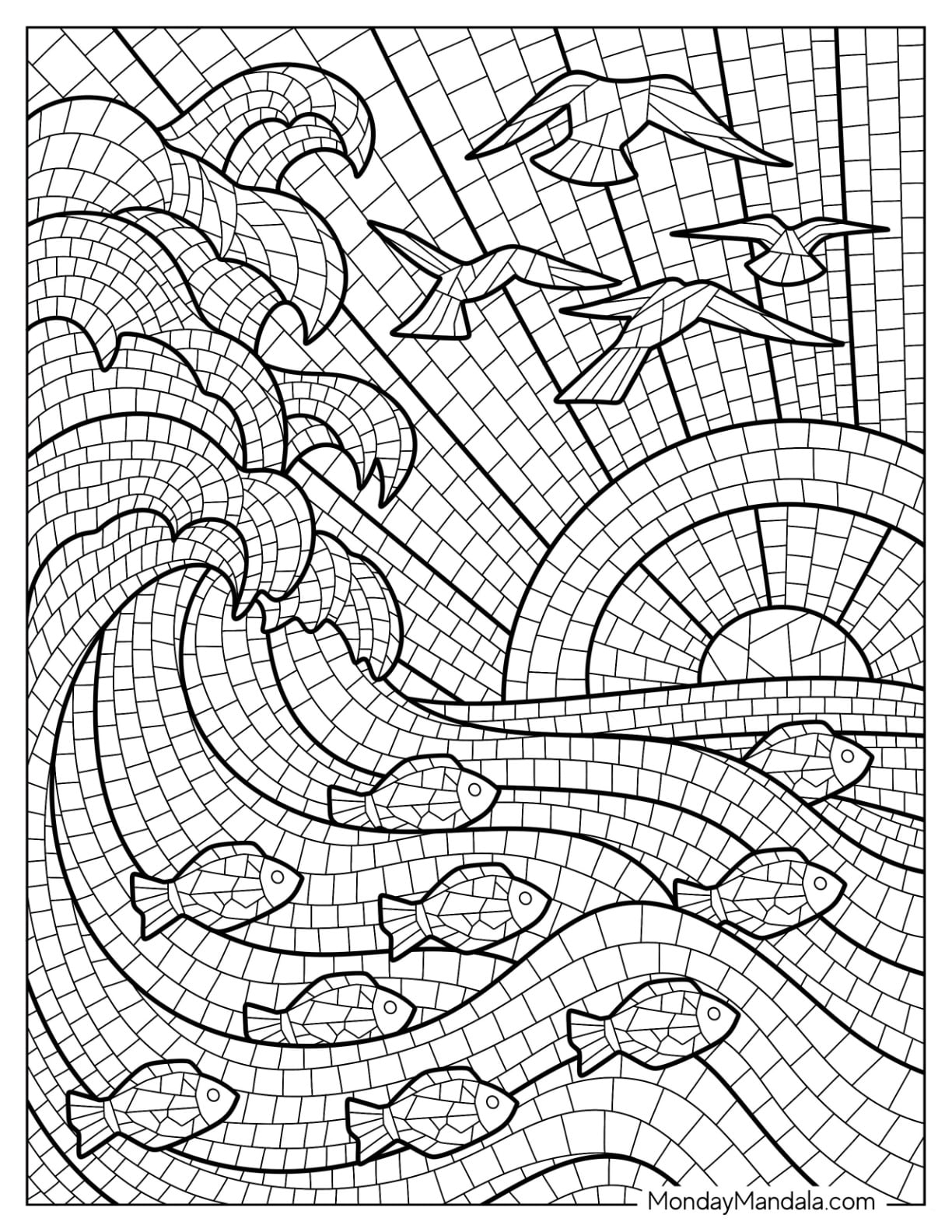 22 mosaic coloring pages (free pdf printables)